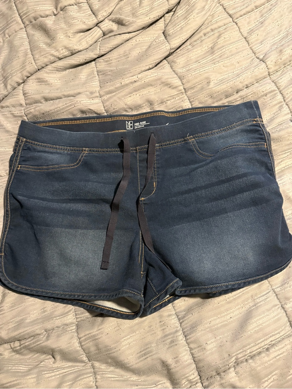 Women’s Dark Blue Denim-Look Drawstring Shorts No boundaries xxl